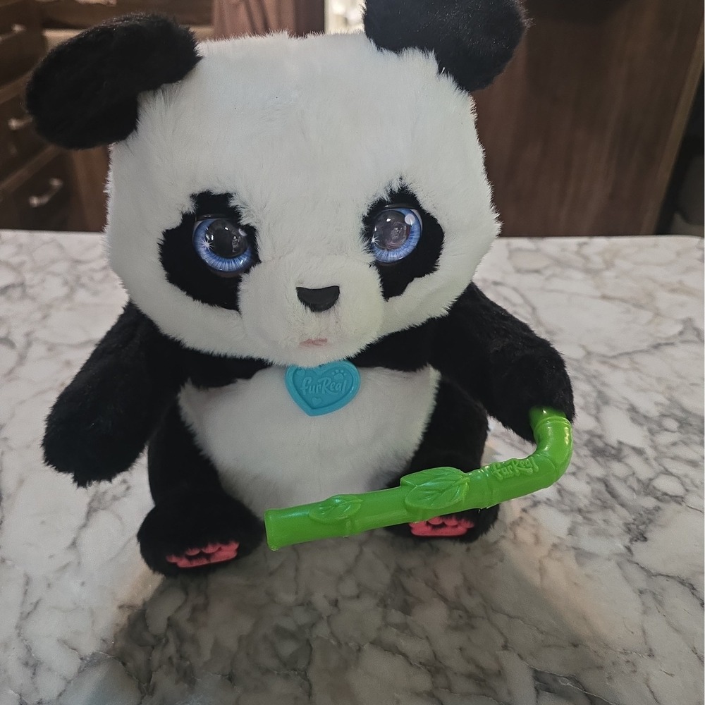 FurReal Interactive Electronic Plush Panda Blue Eyes with Green Bamboo